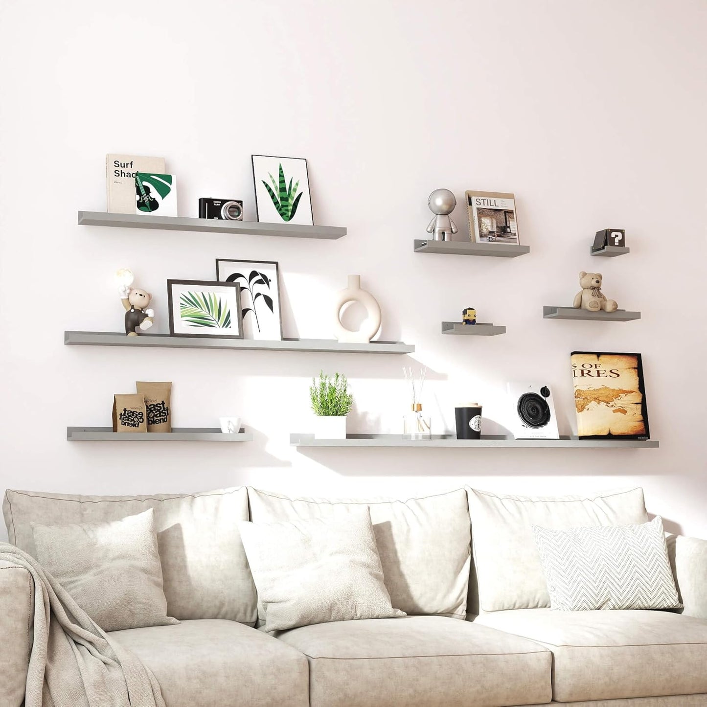 White Floating Shelves for Wall Decor, Wall Mounted Wood Storage Shelf for Bedroom, Living Room, Bathroom, Kitchen, Nursery, Display Picture Ledge Shelf with Lip Set of 2-14 Inches, White