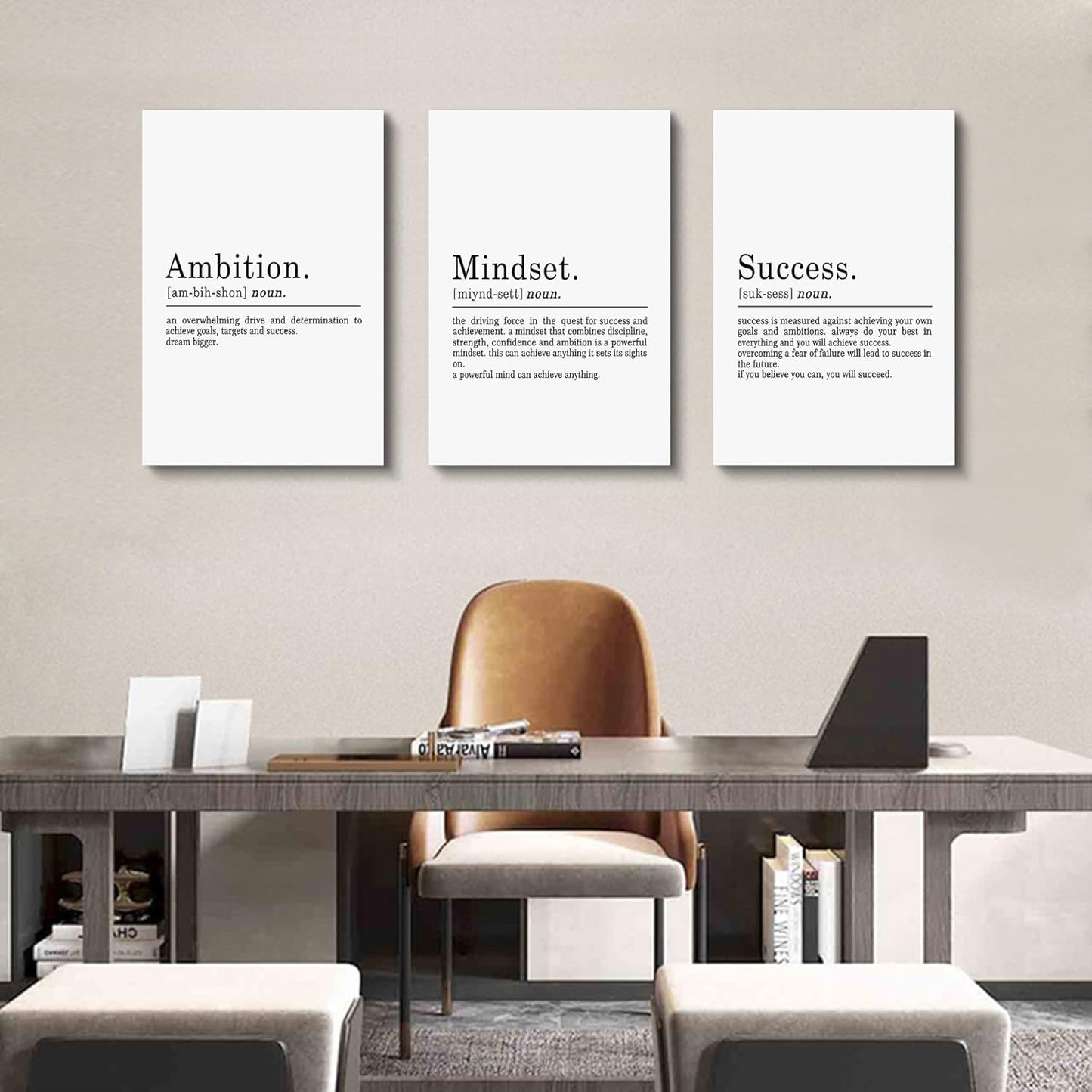 Inspirational Canvas Painting Wall Art -EPHANY ART,Mindset Quotes Prints, Success Framed Entrepreneur Poster Positive Quotes Wall Poster for Home Office Workplace (M-3pcs,12x16inchx3pcs)