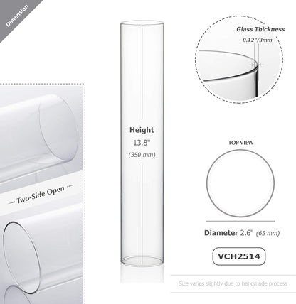 WGVI Hurricane Candle Holder Sleeve, Wide 4", Height 8", Clear Glass Cylinder Candleholder, Chimney Tube, Open Ended Candle Shade, 1 Piece - Colors B