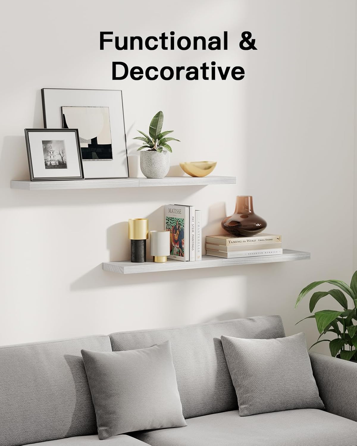 Amada Homefurnishing Floating Shelves, Paulownia Wood Wall Shelves for Living Room/Bedroom/Kitchen/Home Office, Wood Floating Shelf for Home Storage & Organization, Set of 4, 15.75″L x 5.91″W x 0.98″H