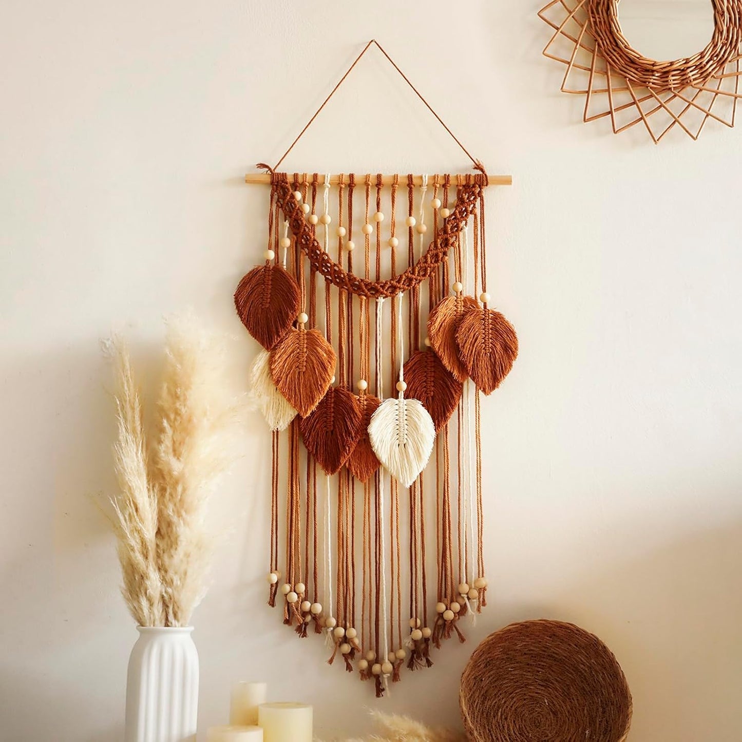 Artilady Macrame Wall Hanging -Handmade Sage Green Leaf Wall Tapestry,Boho Decorations for Bedroom Living Room Bathroom,Earthy Room Decor,Wedding Birthday for Women Girls