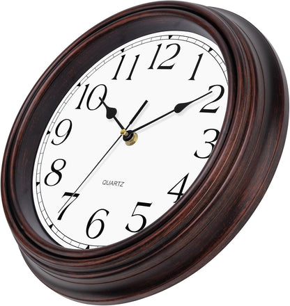 Foxtop Retro Silent Non-Ticking Round Classic Clock Quartz Decorative Battery Operated Wall Clock for Living Room Kitchen Home Office 12 Inch (Bronze)