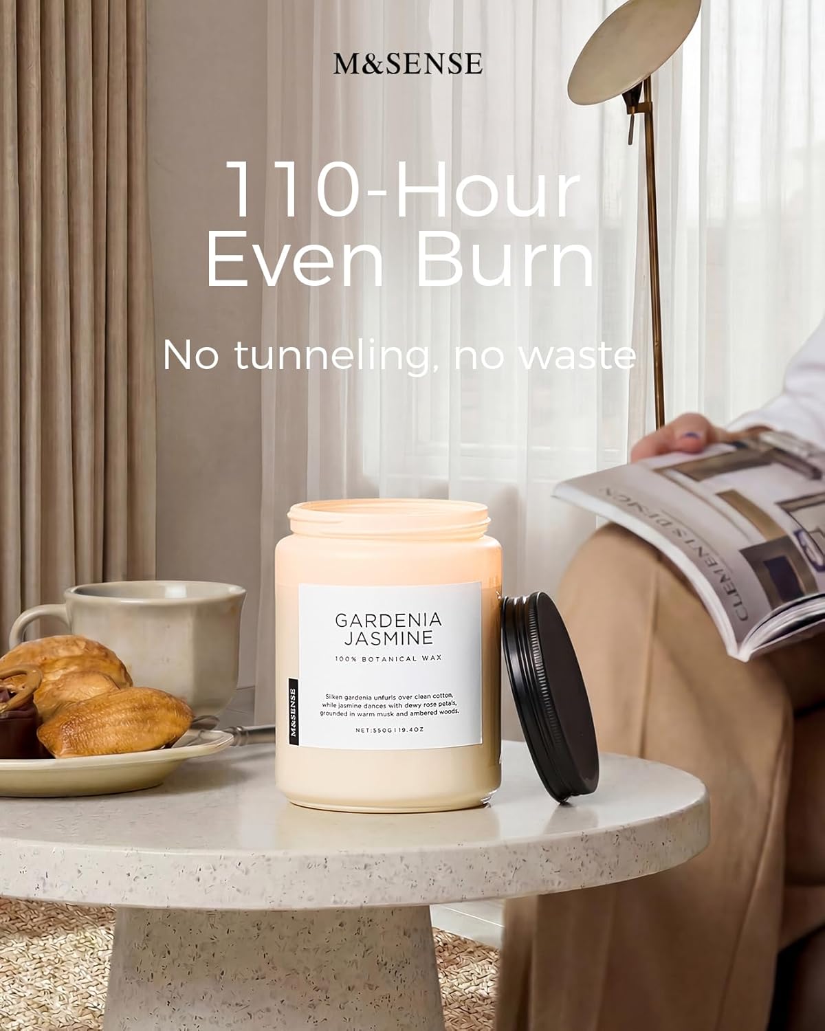 M&SENSE Eucalyptus & Mint Scented Jar Candle, Large 19.4oz Natural Soy Wax, 110-Hour Long Lasting Non-Toxic Clean Burning, Fresh Smelling Home Aromatherapy for Spa Stress Relief, Gifts for Men Women