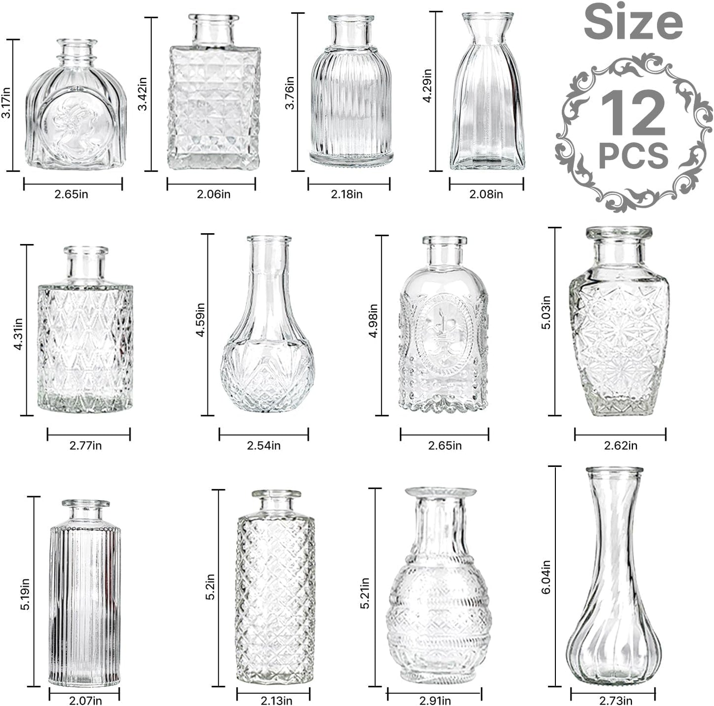 Clear Glass Bud Vase Set of 12 Pcs,Small Bud Vases in Bulk,Glass Crystal Flower Vases Table Centerpieces for Party Event Wedding Decor Baby Shower Decorations (Clear, 12 Pcs)