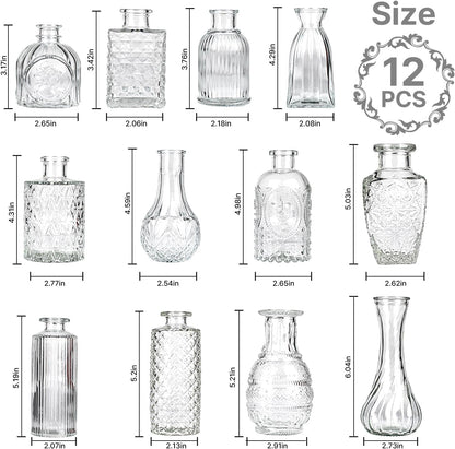 Clear Glass Bud Vase Set of 12 Pcs,Small Bud Vases in Bulk,Glass Crystal Flower Vases Table Centerpieces for Party Event Wedding Decor Baby Shower Decorations (Clear, 12 Pcs)