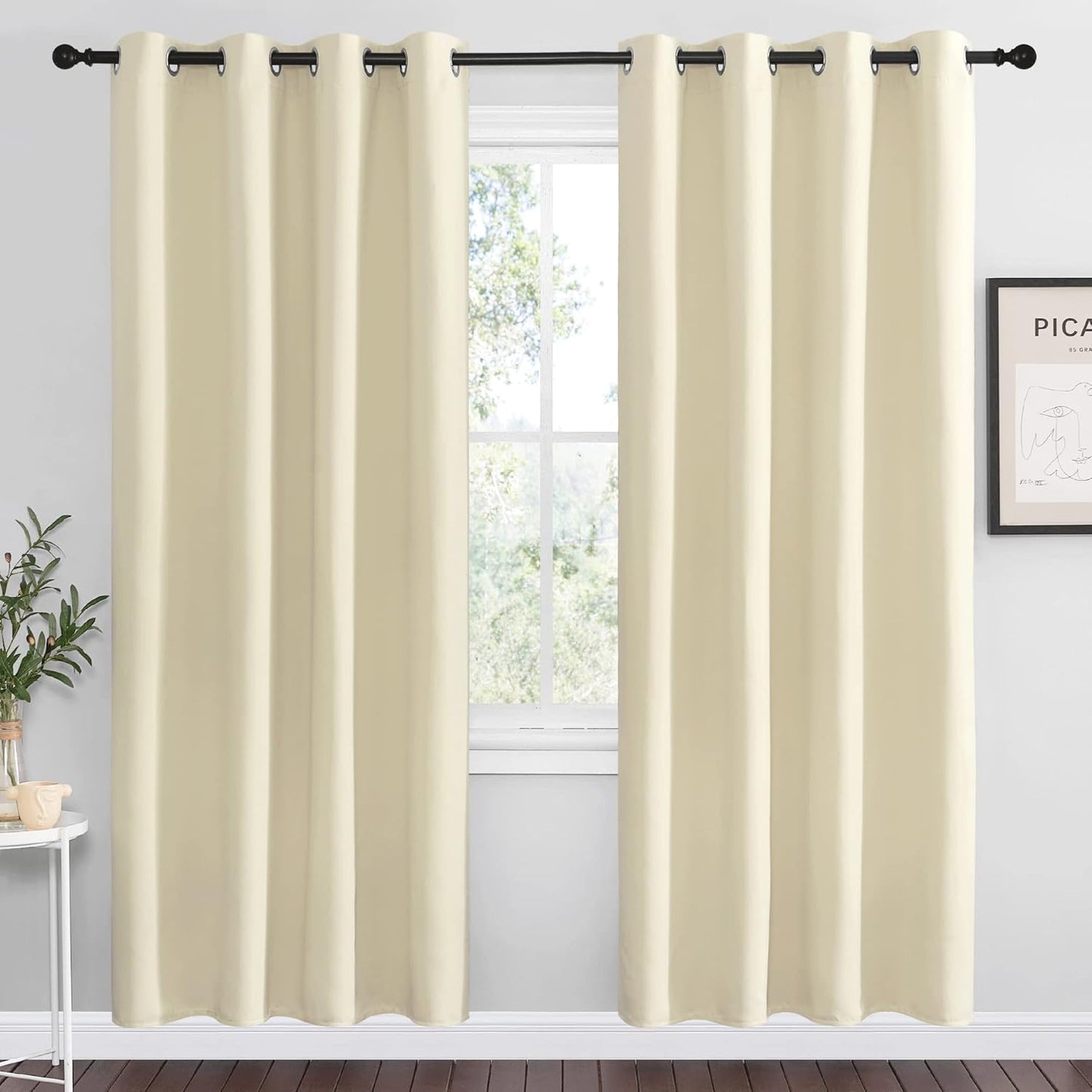 NICETOWN Halloween Pitch Black Solid Thermal Insulated Grommet Blackout Curtains/Drapes for Bedroom Window (2 Panels, 42 inches Wide by 63 inches Long, Black) - Colors C
