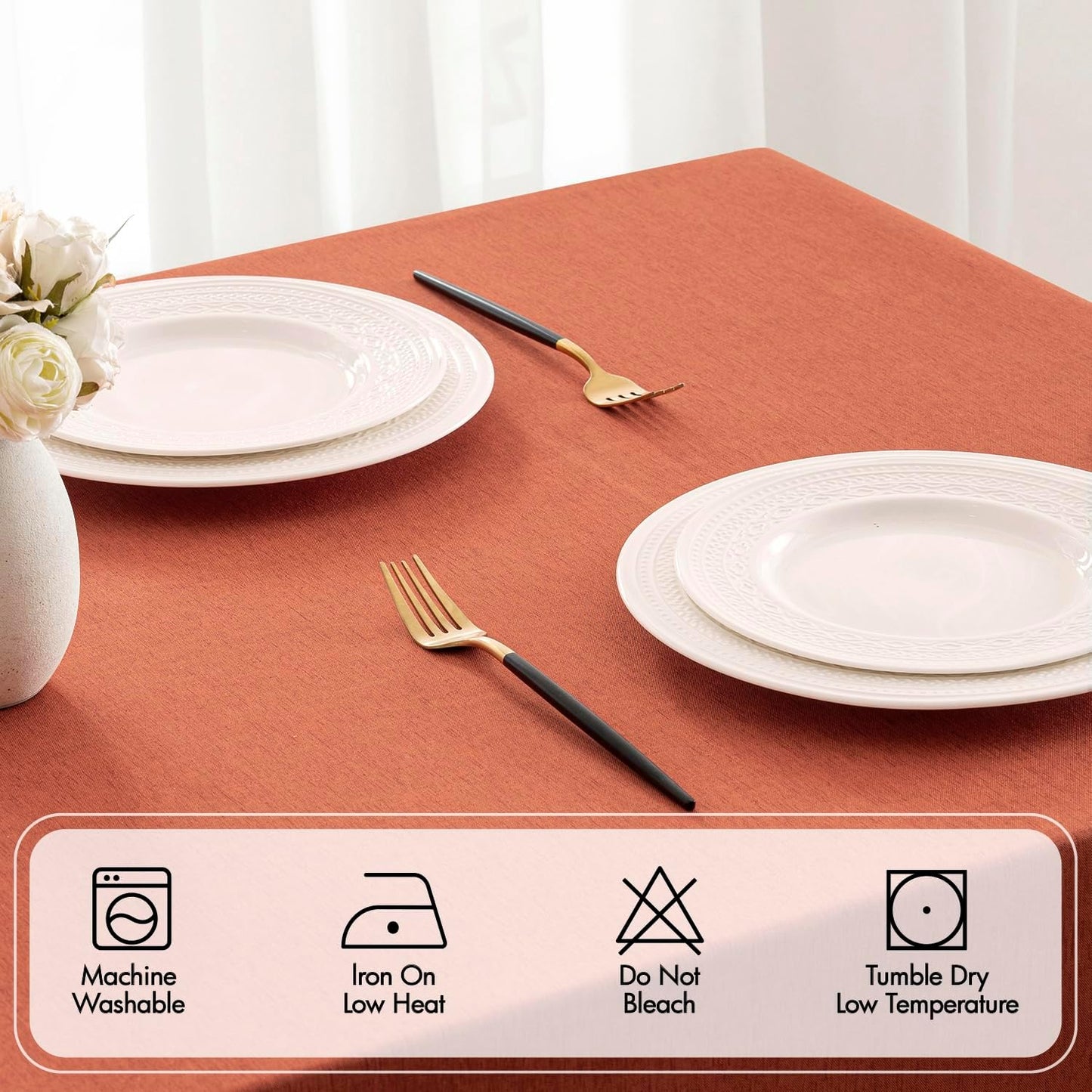MIULEE Beige Rectangle Linen Polyester Tablecloth with Decorative Cutouts Spring Waterproof Stain Resistant & Shrink-Proof Table Cloth 52x70 inch Farmhouse Style for Dining Wedding and Outdoor