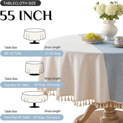 Softalker Outdoor Tablecloth Rectangle, Waterproof Linen Cotton Farmhouse Table Cloths with Tassel, Heavy Weight Wrinkle Free Boho Table Cover for Picnic Camping Dining - 55 x 70 Inch, Coffee Lines