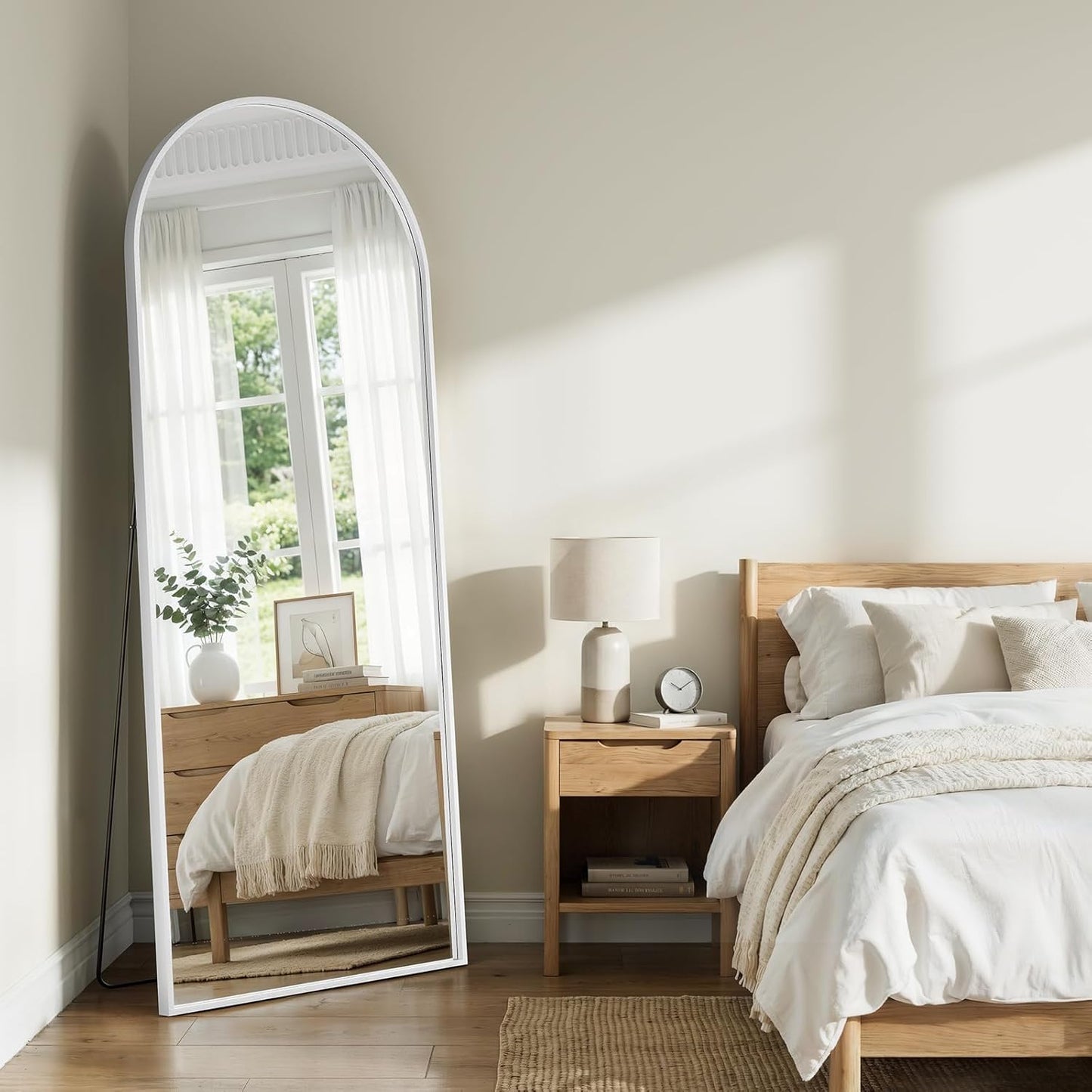 57" x 20" Arched Full Length Mirror - Wall Mounted/Floor Mirror Aluminum Alloy Frame Full Body Mirrors for Bathroom Living Room Bedroom and Entryway,Black