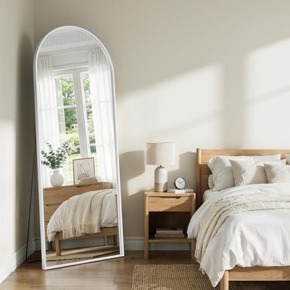57" x 20" Arched Full Length Mirror - Wall Mounted/Floor Mirror Aluminum Alloy Frame Full Body Mirrors for Bathroom Living Room Bedroom and Entryway,Black