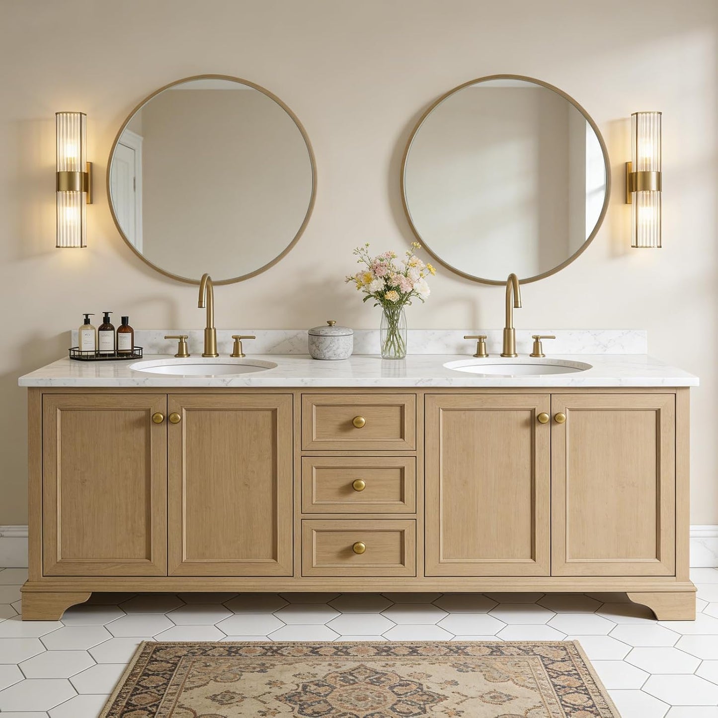 WallBeyond Wood Round Mirror with Wood Frame 24 inch Circle Wall Mirror for Bathroom Round Wall Mirror for Wall Decor, Vanity, Entryway Living Room (Walnut)