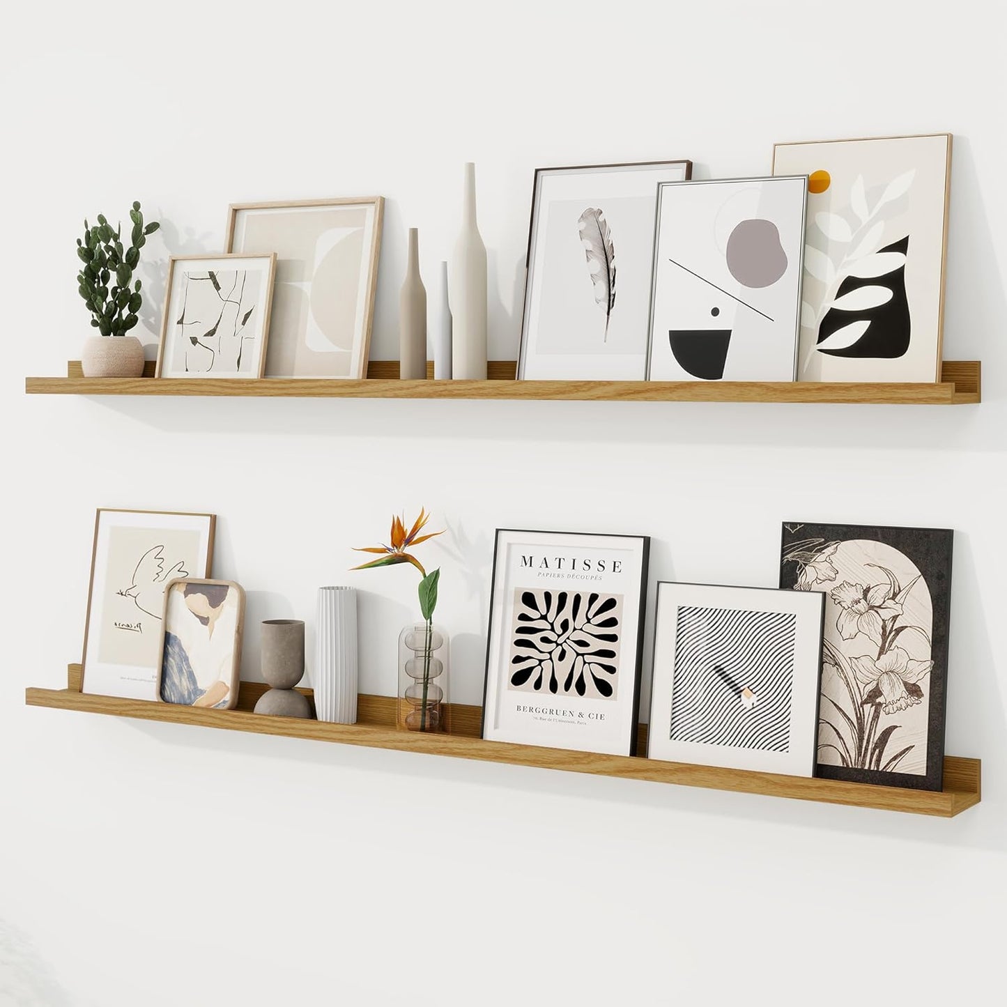RICHFOCUS Picture Ledge Shelf, 24 inch Floating Shelves Set of 2, Wood Wall Shelves with Lip, Wall Decor Storage for Bedroom Living Room Bathroom Kitchen Nursery Photo Picture, Walnut