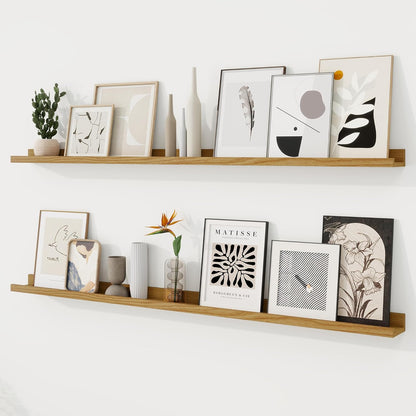 RICHFOCUS Picture Ledge Shelf, 24 inch Floating Shelves Set of 2, Wood Wall Shelves with Lip, Wall Decor Storage for Bedroom Living Room Bathroom Kitchen Nursery Photo Picture, Walnut