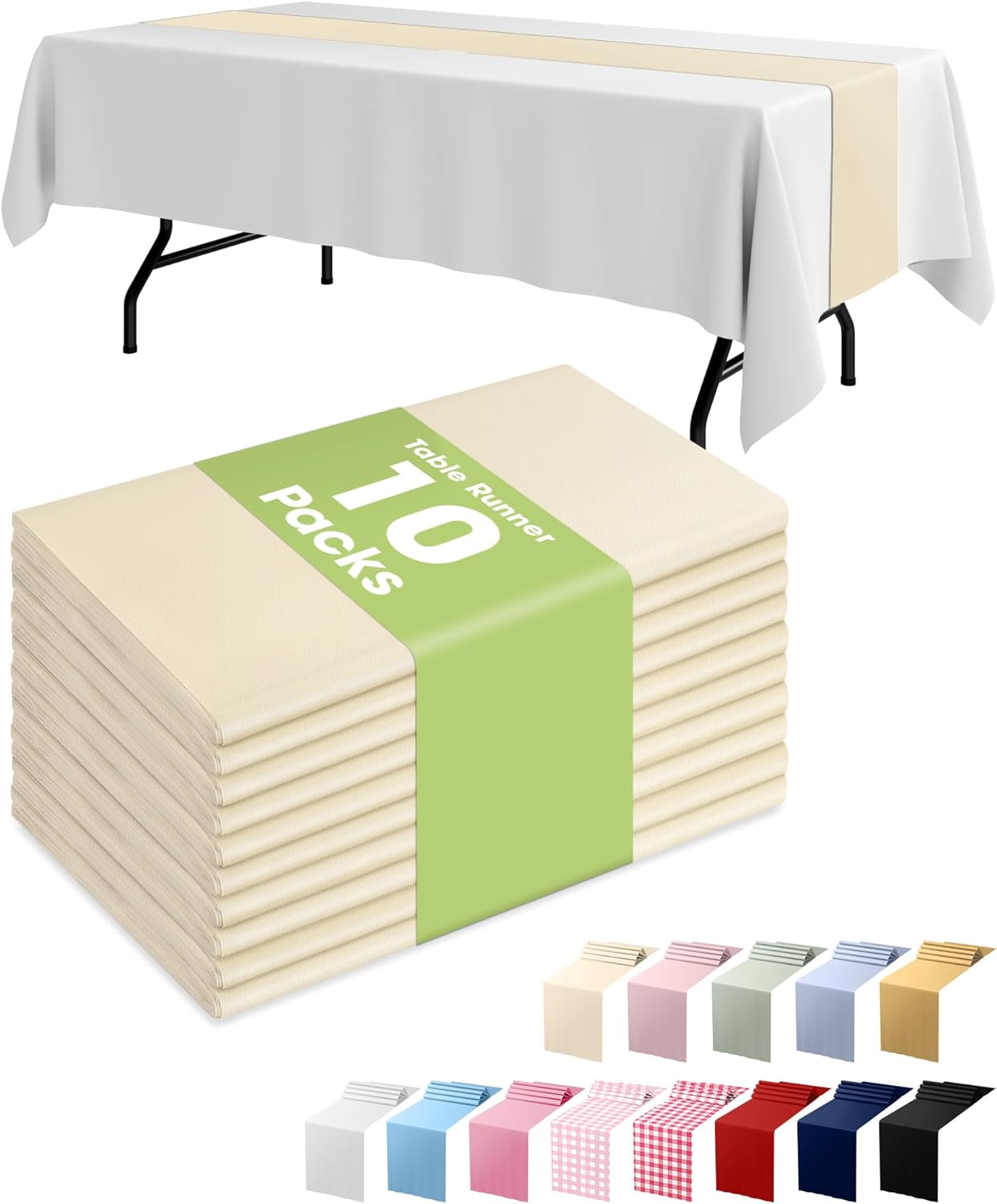 Pureegg Gold Plastic Table Runners - 10 Pack, 14'' x 108'', Water Resistant & Disposable Centerpiece Decorations for Table Cloth, Wedding, Birthday, Holiday, Baby Shower, Party, Home Decor