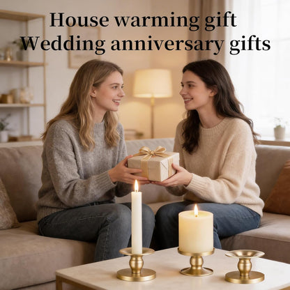 Pillar & Taper Dual Candle Holder: Fit 3"D and 0.87"D Candles - Stable Wide Base & Easy Clean - Smooth Metal Texture Candlestick for Wedding Home Holiday Table Centerpiece Decor - Set of 3 Gift (Gold)