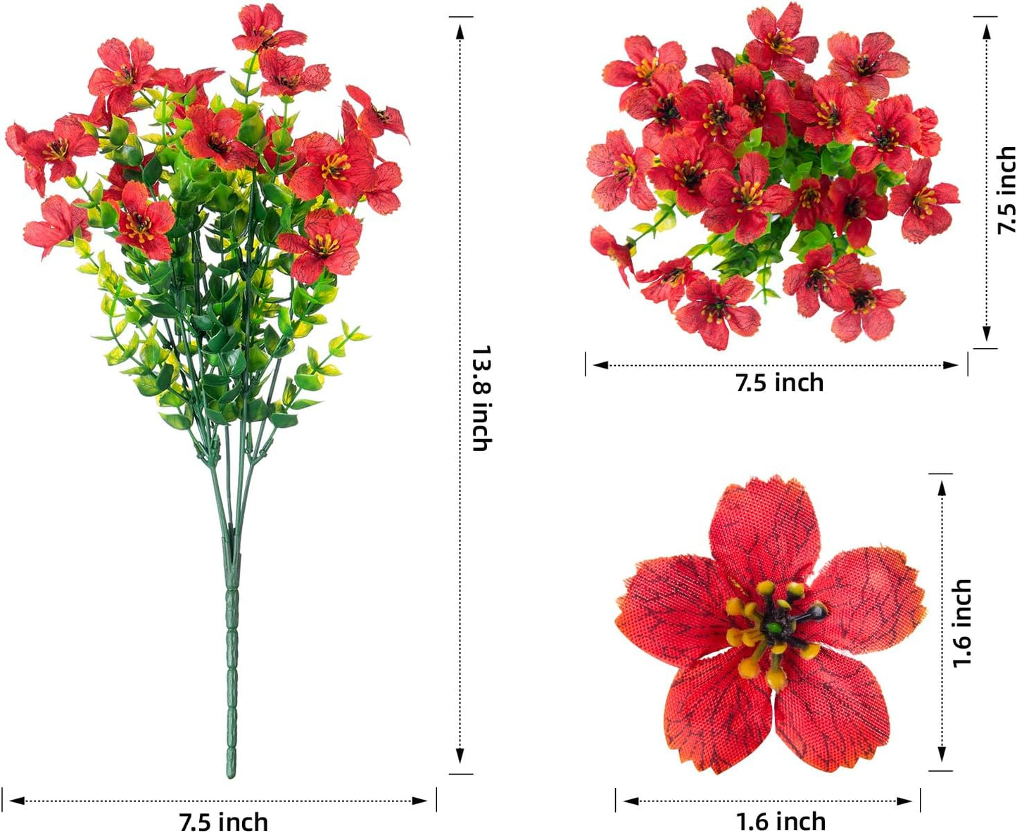 HyeFlora Artificial Flowers for Outdoor Indoor Garden Home Decoration, Faux Flower Daisy with Eucalyptus Leaves Fake Plants Greenery Boxwood Porch Patio, 12 Bundles (Mix Pink Red Purple Yellow)