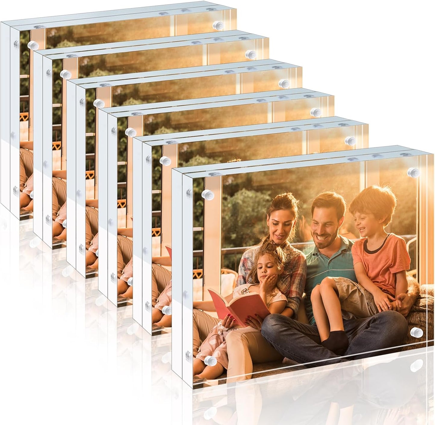 Egofine 4x6 Acrylic Frames 6 Pack, 20mm Thicker Frameless Clear Picture Frames, Double Sided Magnetic Picture Frames, Free Standing Desktop Display