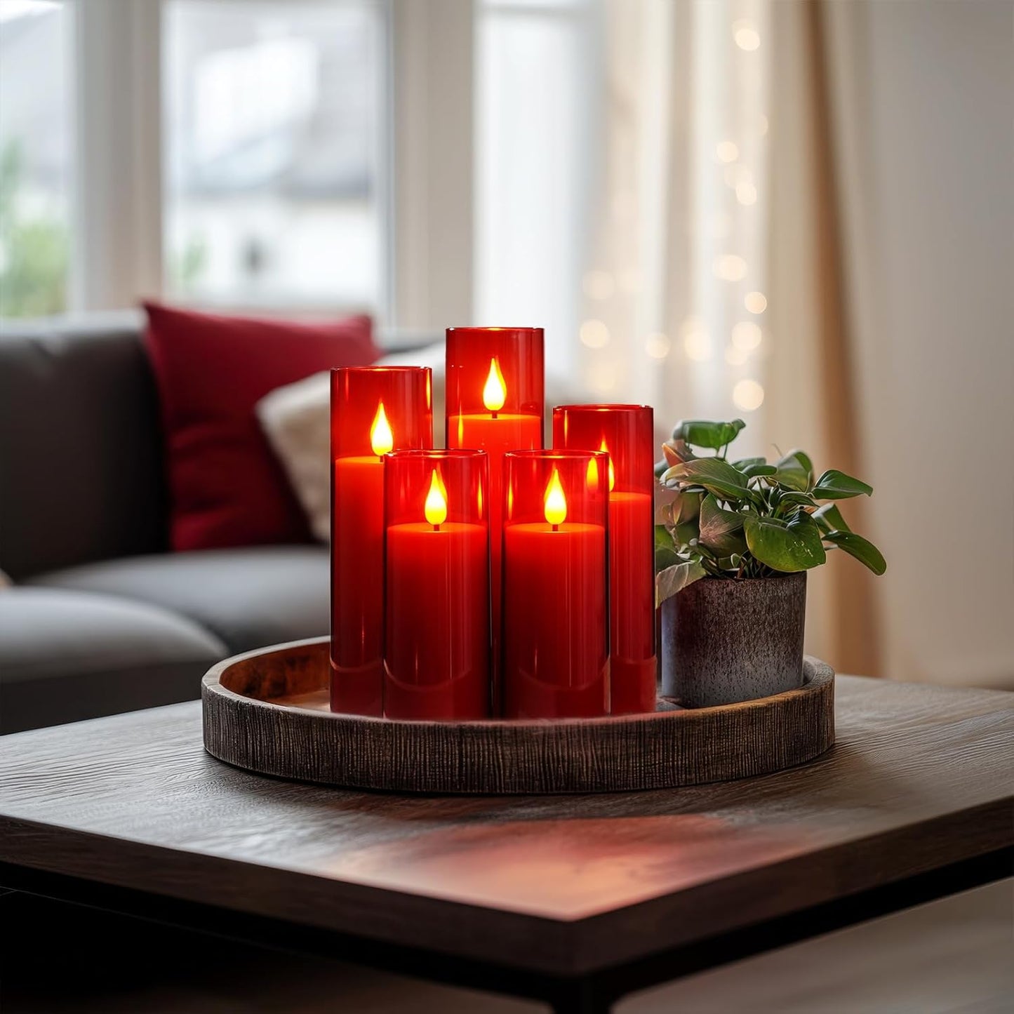 Amagic Pure White Flameless Candles, Battery Operated Candles, Acrylic Flickering LED Pillar Candles with Remote Control and Timer, 3D Wick, Yellow and Blue Glow, D2.2 xH5 5" 6" 7" 8", Set of 5