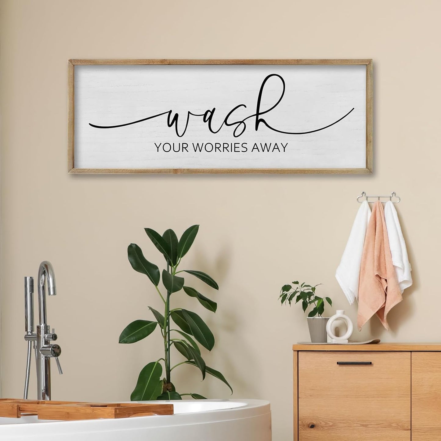 FZMHASLWW Gather Sign Wall Decor 32"×12" Large Wooden Framed for Dining Room Simple Home Kitchen Hanging Art (Wood)