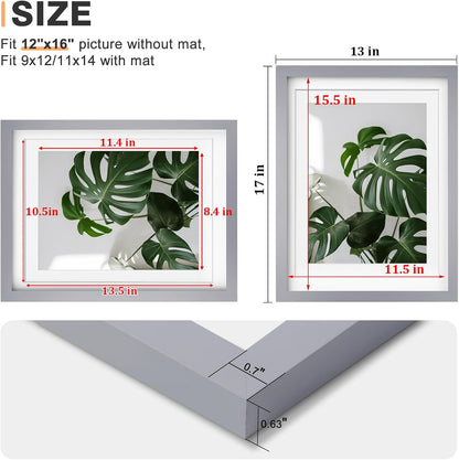 Egofine 12x16 Picture Frame Black, Covered by Plexiglass Made of Solid Wood, Display Pictures 9x12 and 11x14 with Mat or 12x16 Without Mat, for Wall Mounting Photo Frame - Colors A