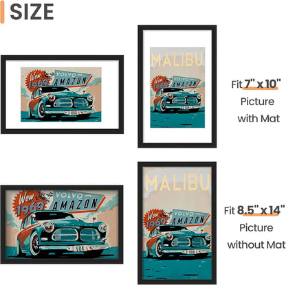 upsimples 11x14 Picture Frame Set of 5, Display Pictures 8x10 with Mat or 11x14 Without Mat, Wall Gallery Photo Frames, Black