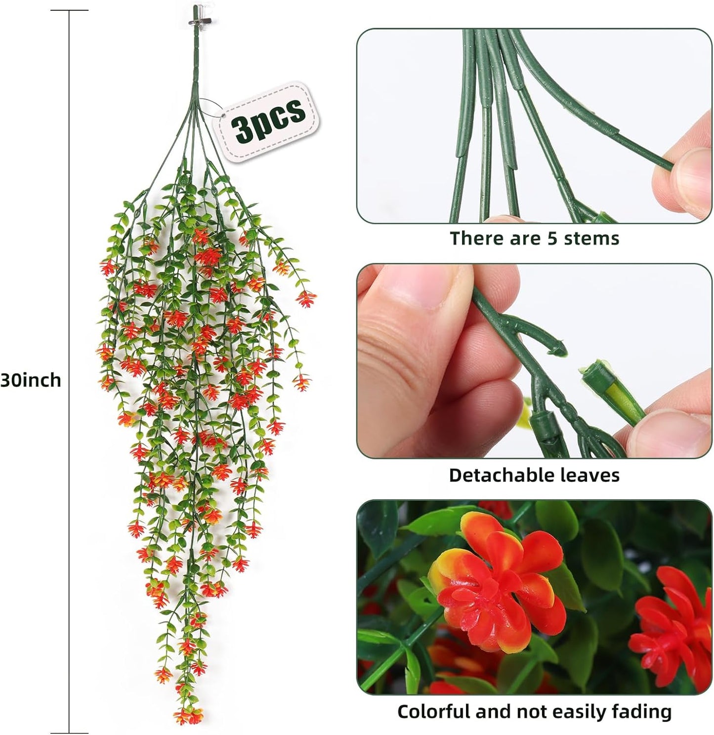 RECUTMS Artificial Hanging Plants Fake Hanging Plant Faux Eucalyptus Leaf Greenery Vine Outdoor UV Resistant Plastic Plants Home Garden Wedding Party Indoor Outdoor Decorations(White)