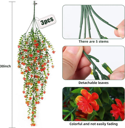 RECUTMS Artificial Hanging Plants Fake Hanging Plant Faux Eucalyptus Leaf Greenery Vine Outdoor UV Resistant Plastic Plants Home Garden Wedding Party Indoor Outdoor Decorations(White)
