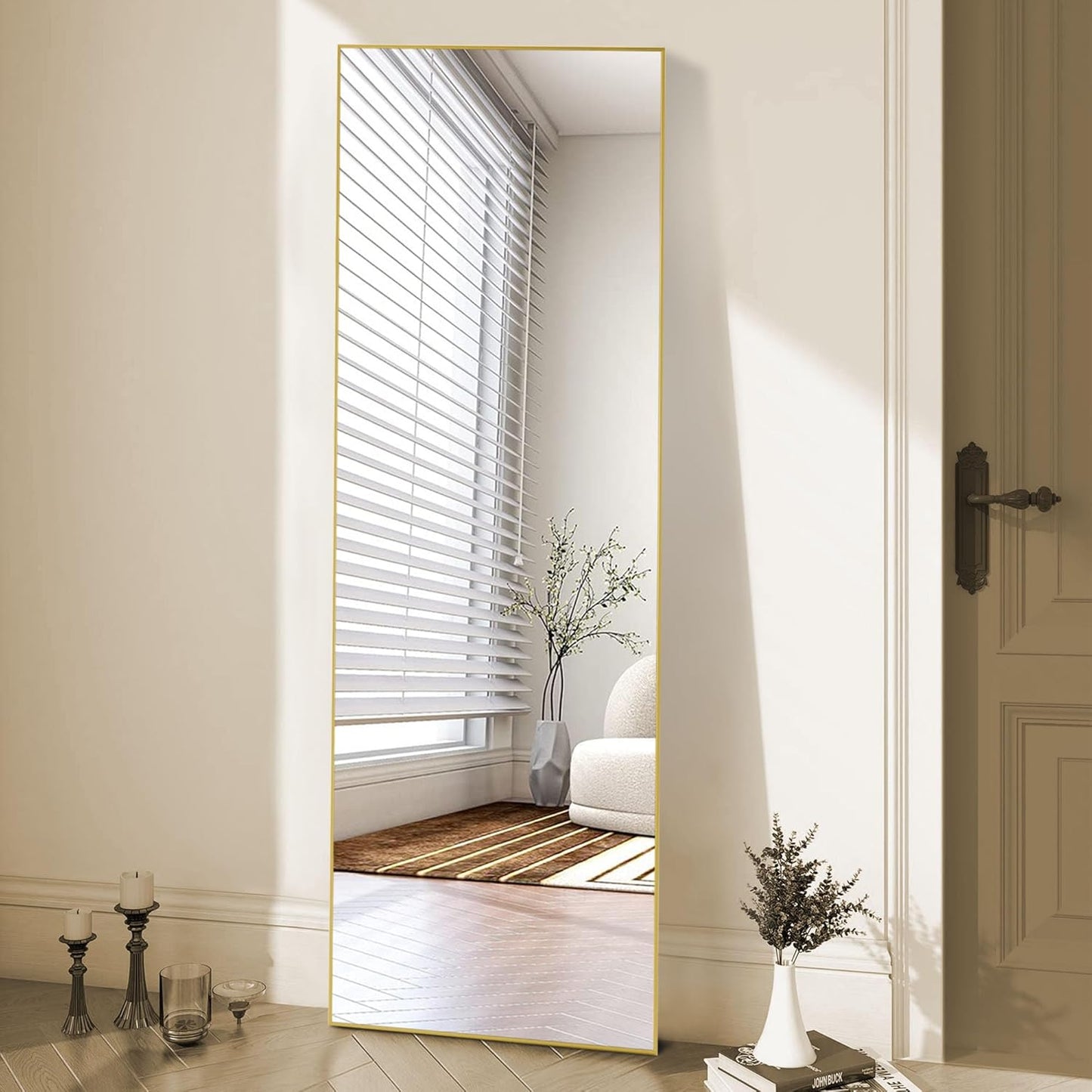 OLIXIS Black Arched Full Length Mirror 60"x16" for Bedroom, Full Body Mirror with Stand, Hanging or Leaning for Wall, Aluminum Alloy Thin Frame Floor Standing for Living Room