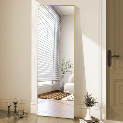 OLIXIS Black Arched Full Length Mirror 60"x16" for Bedroom, Full Body Mirror with Stand, Hanging or Leaning for Wall, Aluminum Alloy Thin Frame Floor Standing for Living Room