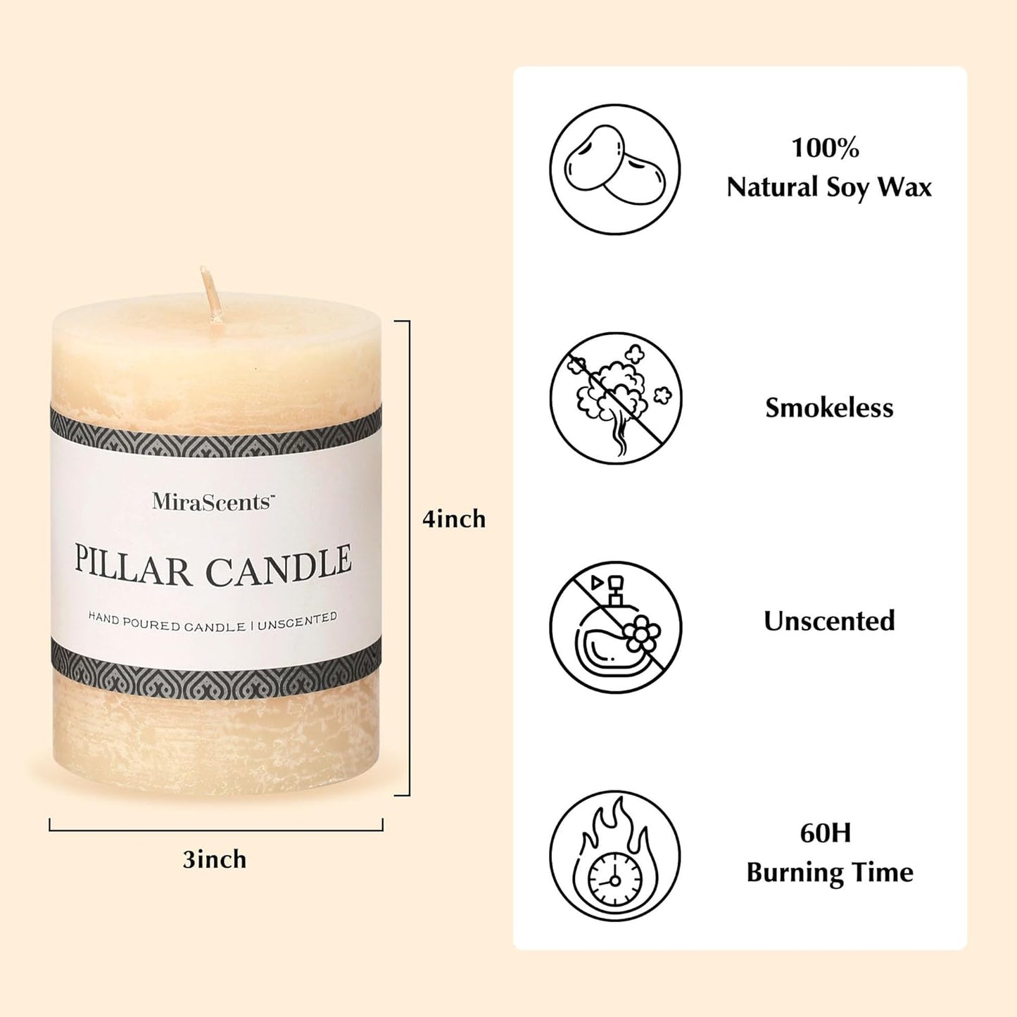 3x6 Inch Sage Green Pillar Candles Set of 3 - Unscented Spring, Long Clean Burning, Large Smokeless Dripless for Home Decor, Dinner Table, Bathroom, Rustic Decor