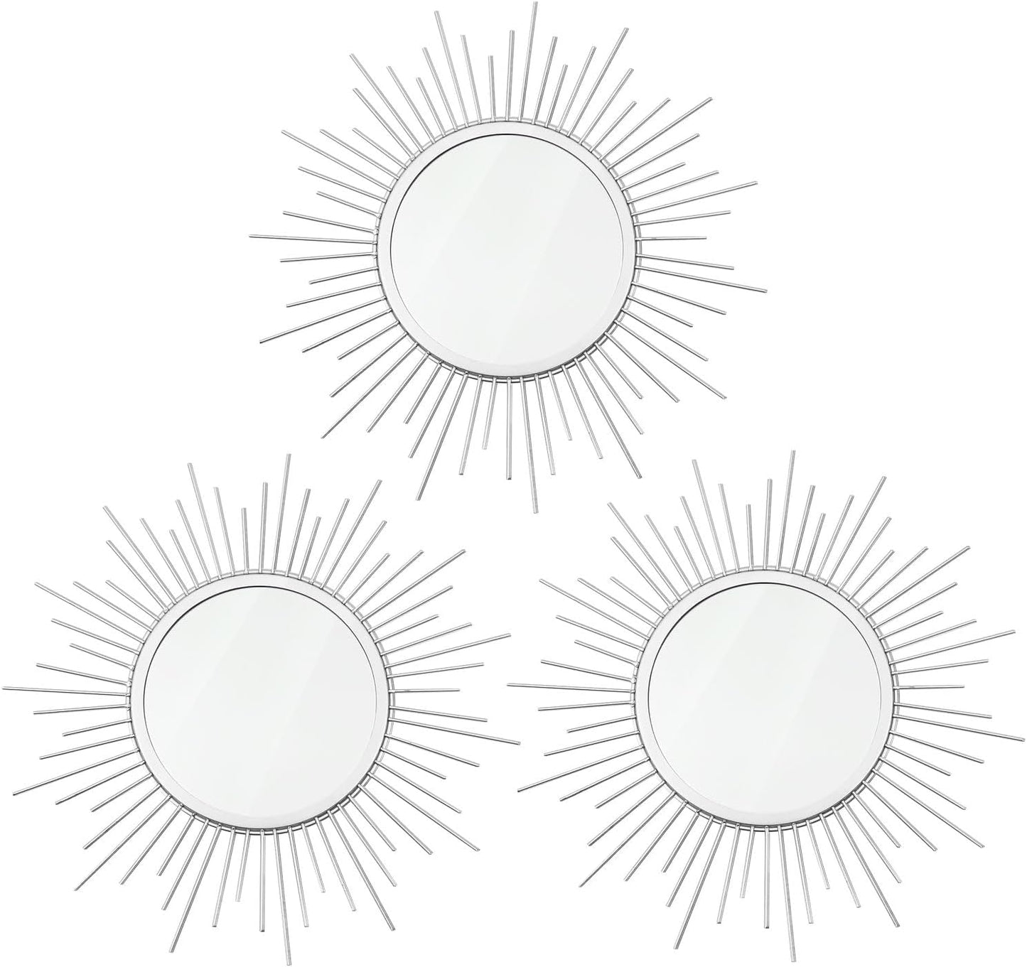 3 Pack Metal Mirrors for Wall Sunburst Wall Mirrors Home Décor Decorative Hanging Wall Art for Living Room Bedroom Entryway (Gold, Flower+Sunburst)