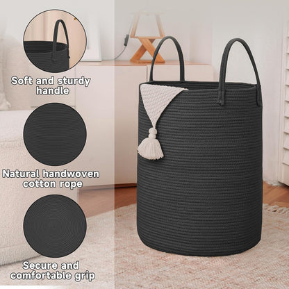 JMvicyroam Large Woven Laundry Basket Hamper,60L Cotton Rope Storage Bin for Blankets,Toys and Clothes,Decorative Tall Nursery Hamper for Living Room,Baby Nursery,Bathroom and Bedroom,Brown