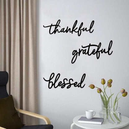 Thankful Grateful Blessed Letter Sign Metal Wall Decor, 3 Piece Black Letters Wall Art for Bathroom Bedroom Metal Words Wall Decor for Home Decor