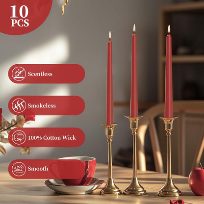 KONNI 0.87×10 Inch Ivory Taper Candles, Unscented and Smokeless Tall Candlesticks, 10 Pack Tapered Candles with Cotton Wicks, Long Burning, Ideal for Weddings, Dinner Parties, and Home Décor