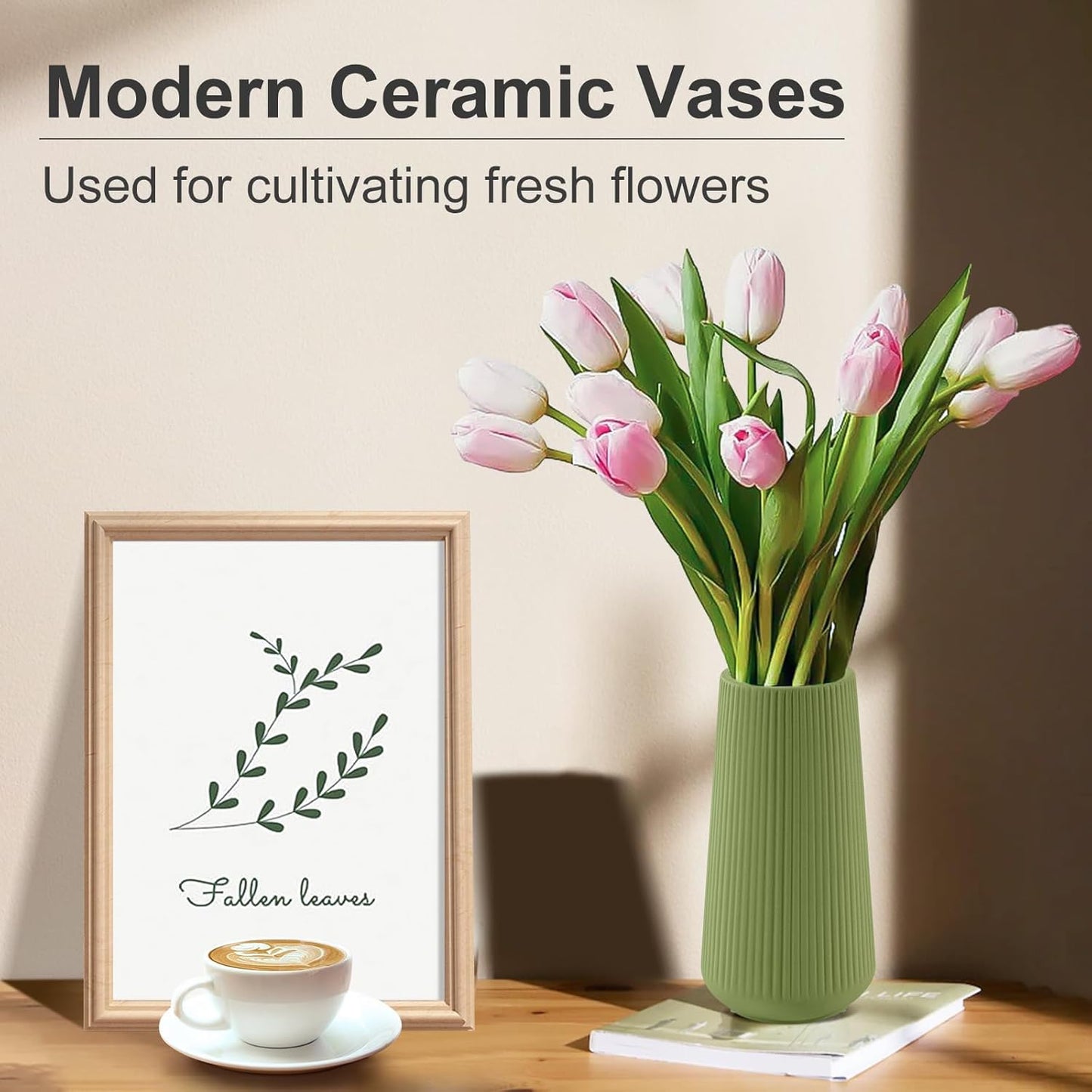 White Ceramic Vase, GUKJOB Small Cute Flower Vase for Pampas Grass, Home, Living Room, Dining Table, Farmhouse, Office Decor, Bedroom, Table, and Kitchen Shelf (White)