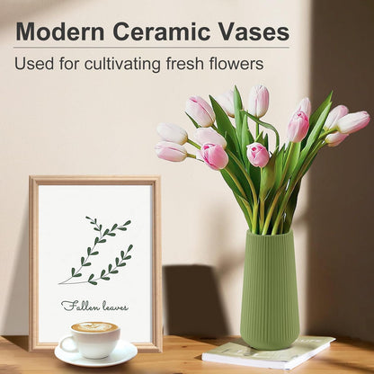 White Ceramic Vase, GUKJOB Small Cute Flower Vase for Pampas Grass, Home, Living Room, Dining Table, Farmhouse, Office Decor, Bedroom, Table, and Kitchen Shelf (White)