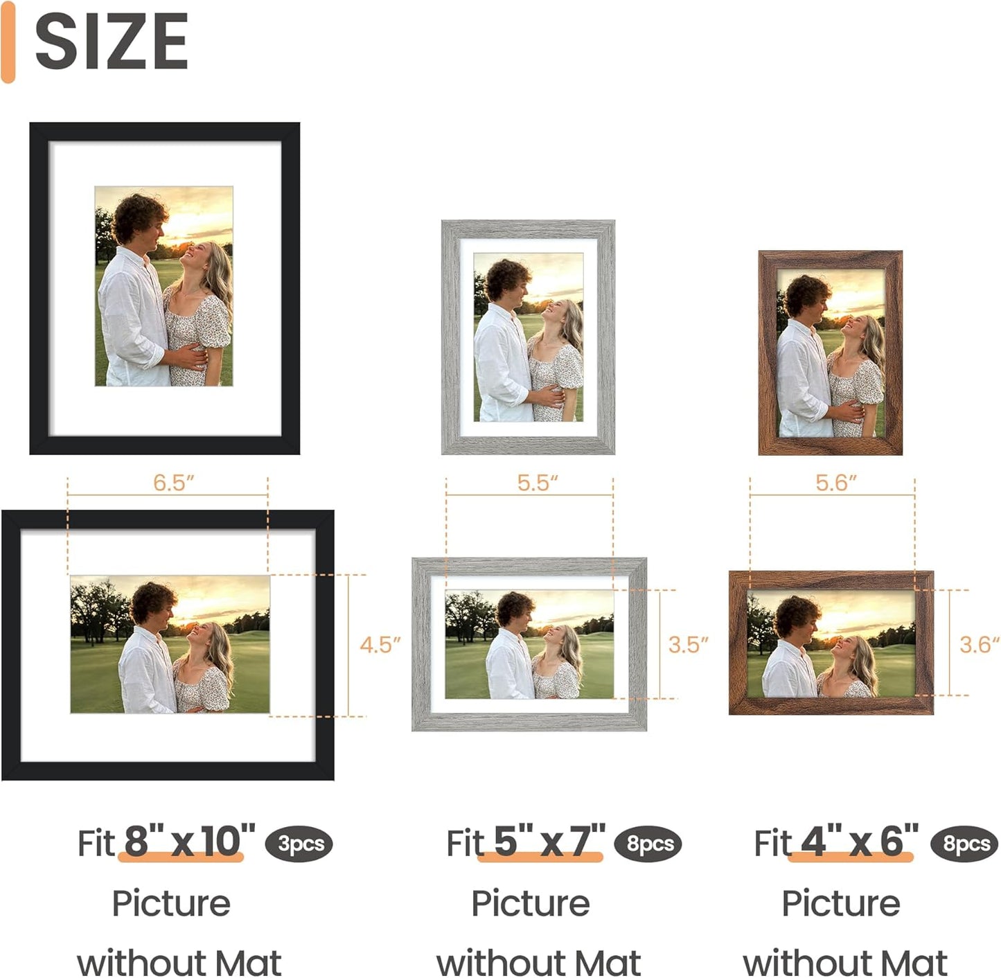 upsimples 19 Pack Picture Frames Collage Wall Decor for Mounting or Tabletop Display, Photo Gallery Frame Set for Family, Multi Sizes Including 8x10, 5x7, 4x6, Brown