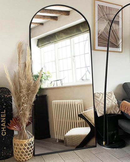 ITSRG Floor Mirror, Full Length Mirror with Stand, Arched Wall Mirror, Gold Floor Mirror Freestanding, Wall Mounted Mirror for Bedroom Living Room, Gold