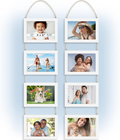 Icona Bay - 4x6 Wall Hanging Picture Frames Collage with 8 Openings - Distressed White, 2 Pack - Casual Style Engineered Wood Frames - Wall Mount Only - Bliss Collection