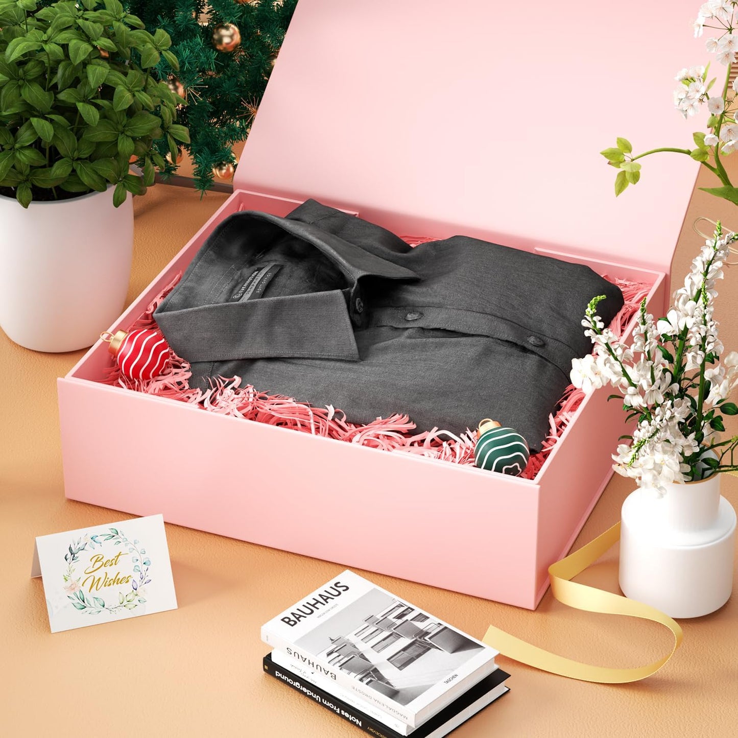 PSHVYM Gift Boxes with Lids, 11.5x7.8x3 In Forest Green Gift Box for Presents Magnetic Closure for T-Shirts, Gloves, Scarves, Books, Baby Clothes, Robes Clothing Gift Wrap, Contains Card, Ribbon