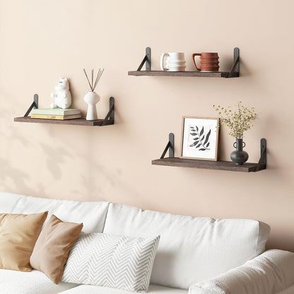 YGEOMER Brown Floating Shelves for Wall, 16.5 Inch Farmhouse Wall Shelves for Bedroom, Bathroom Storage, Living Room and Kitchen Decor (Set of 6 Brown)