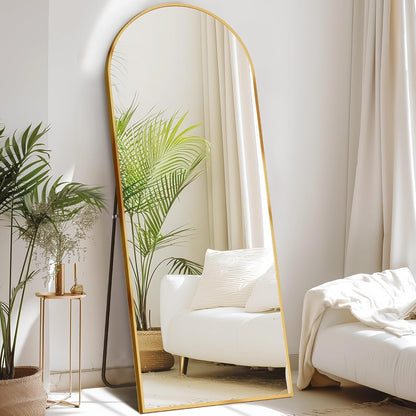 DUMOS Arched Full Length Mirror with Stand 64"x21" Floor Standing Aluminum Frame for Bedroom Body Hanging Leaning Modern Simple Home Decor Shatter-proorf Nano Glass Wall Living Room Cloakroom Black
