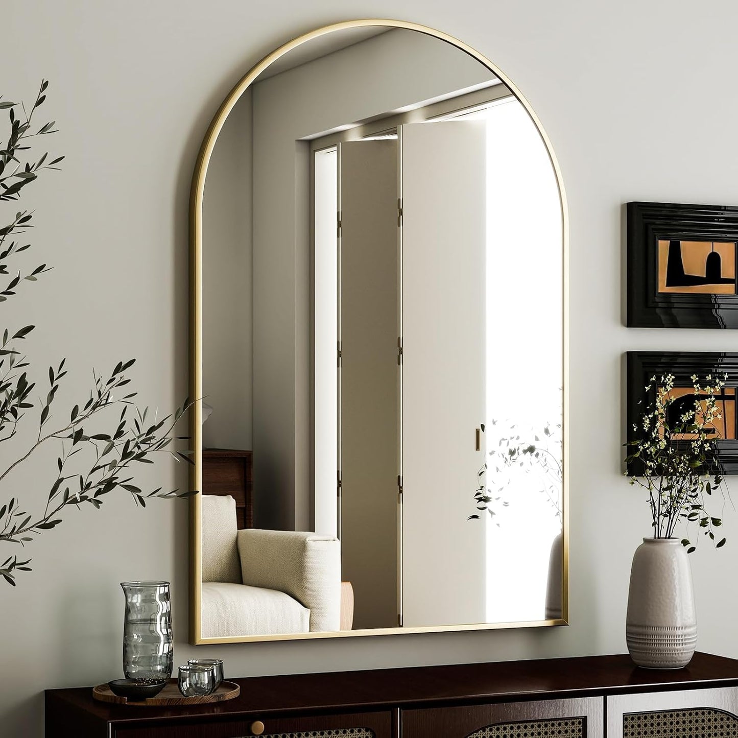 HARRITPURE Arched Wall Mirror 24"x36" – Black Metal Frame Vanity Mirrors for Bedroom, Entryway, Living Room Decor