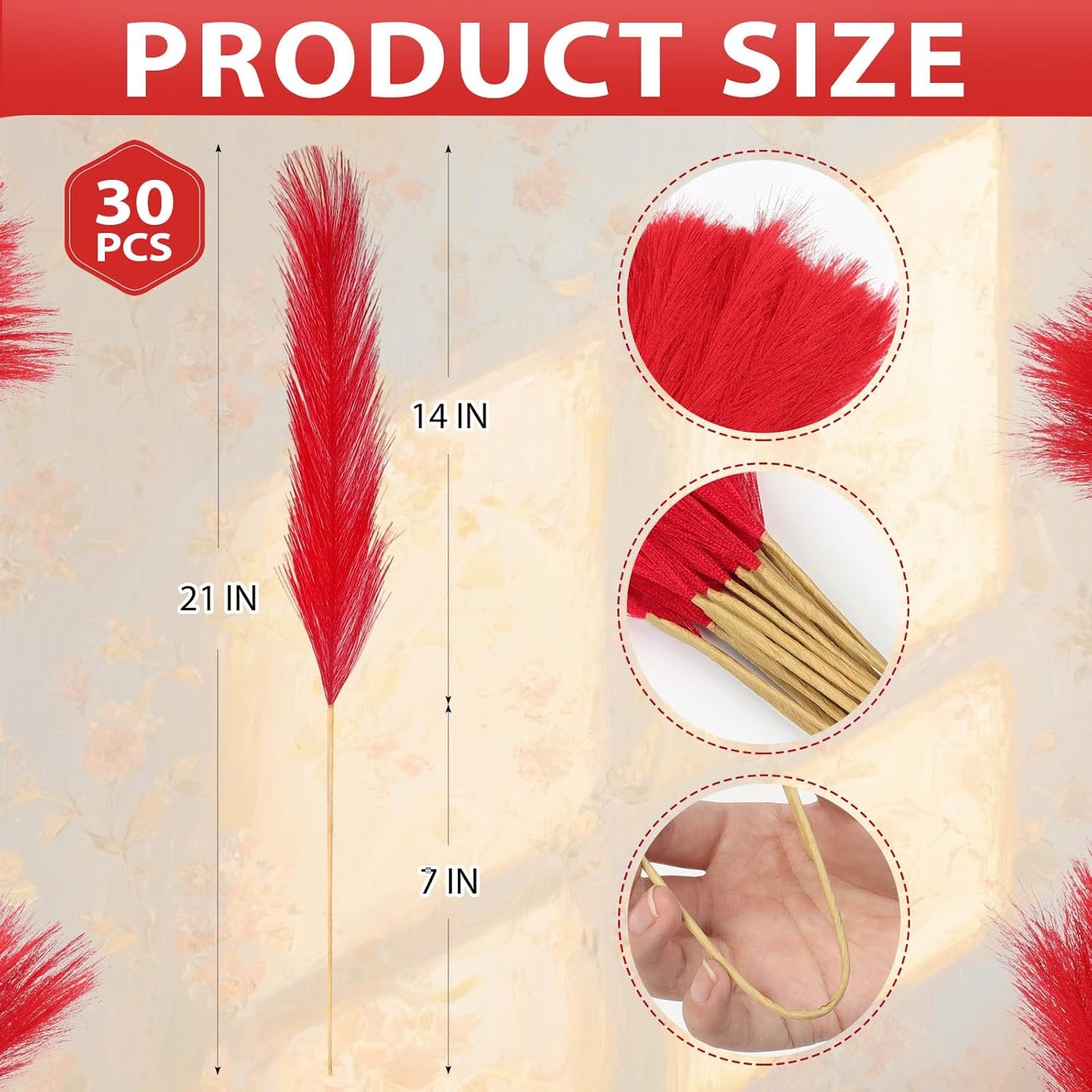 30pcs Pampas Grass Decor,21" Artificial Pompous Grass Bulk,Small Vase Filler Pompas Grass for Home Wedding Living Room Wall Party Decoration (Beige,Light Brown, 21 Inch 30 Pcs)