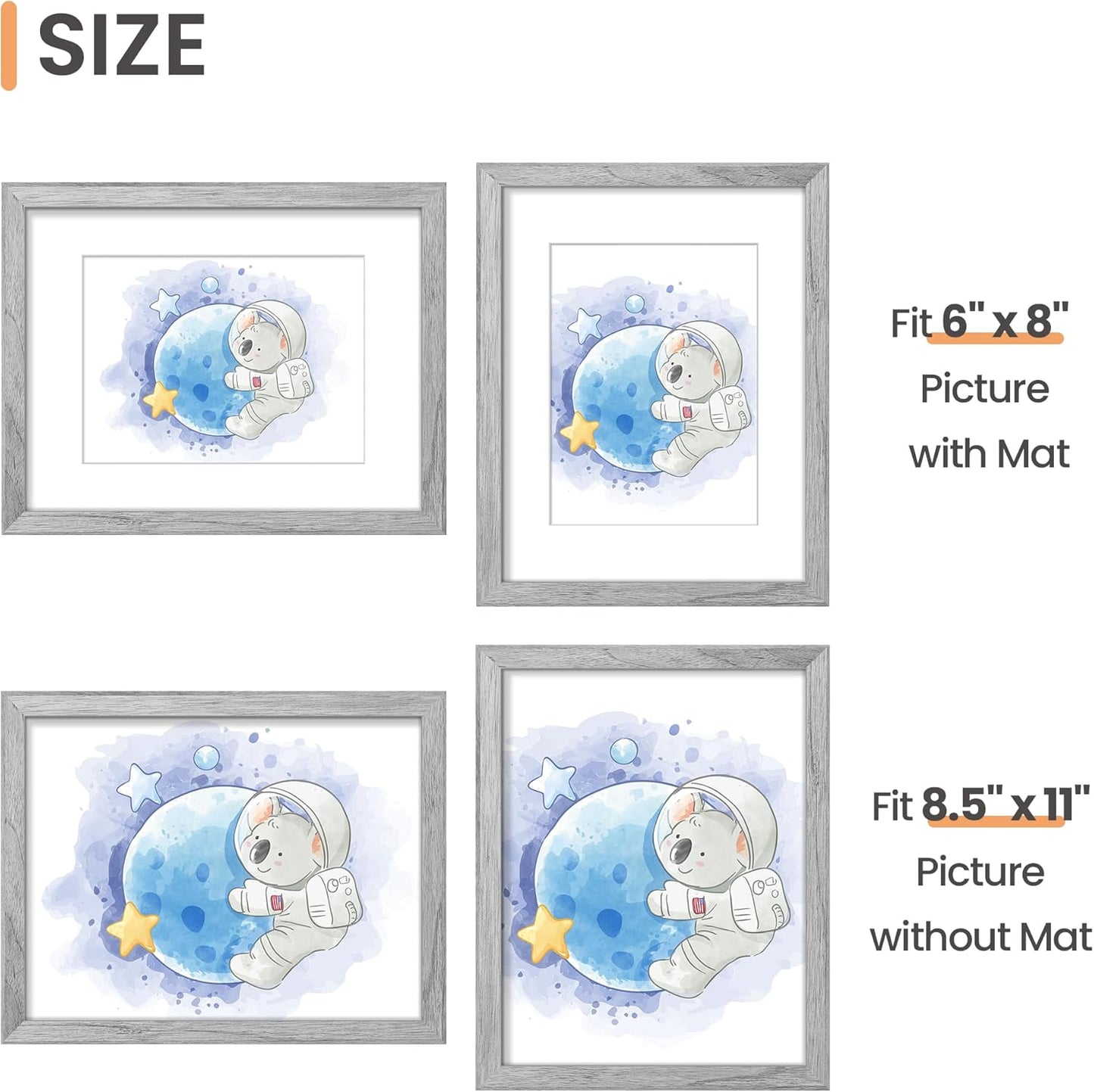 upsimples 8x10 Picture Frame, Display Pictures 5x7 with Mat or 8x10 Without Mat, Wall Hanging Photo Frame, Black, 1 Pack - Colors B