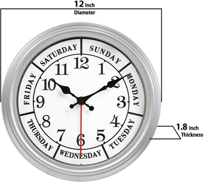 JENLYSTIME 12 Inch Indoor/Outdoor Retro Waterproof Wall Clock with Thermometer Silent Round Quartz Battery Operated Easy to Read Decorative for Kitchen Patio,Bathroom,Deck,Porch,Pool(Blue)