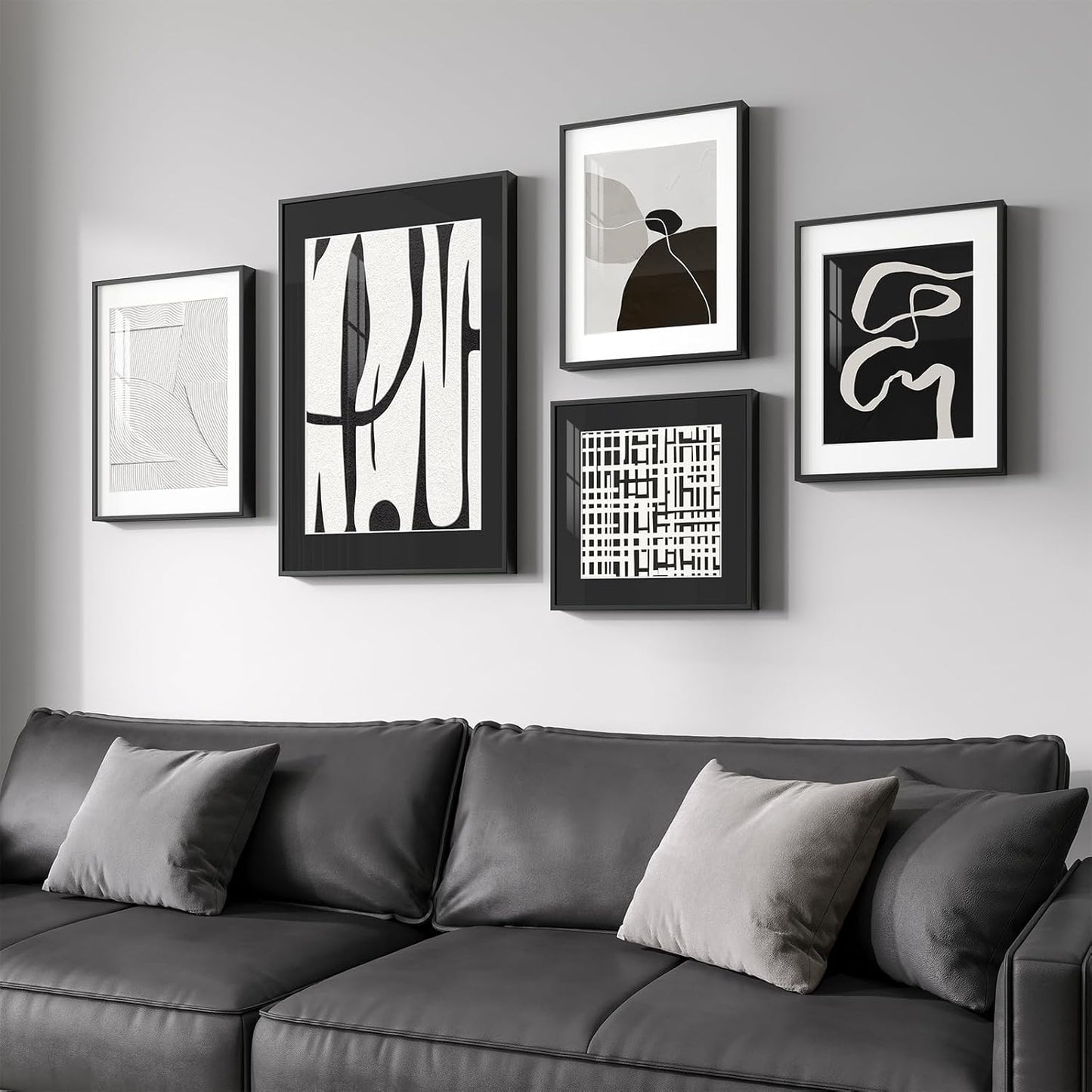 Framed Boho Black and White Brown Modern Abstract Wall Art for Living Room, Set of 6 Bohemian Wall Hanging Artwork, Minimalist Sun Geometric Pictures for Bedroom Office Bathroom Wall Decor 11x14 Inch