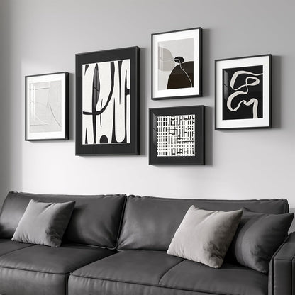 Framed Boho Black and White Brown Modern Abstract Wall Art for Living Room, Set of 6 Bohemian Wall Hanging Artwork, Minimalist Sun Geometric Pictures for Bedroom Office Bathroom Wall Decor 11x14 Inch