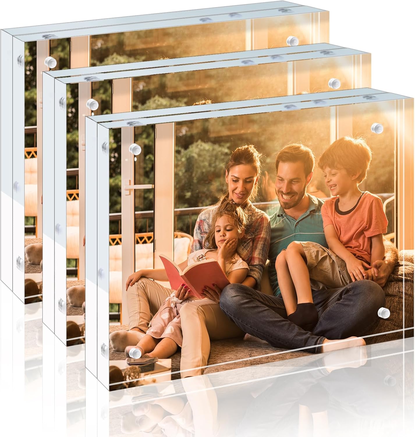 Egofine 4x6 Acrylic Frames 6 Pack, 20mm Thicker Frameless Clear Picture Frames, Double Sided Magnetic Picture Frames, Free Standing Desktop Display