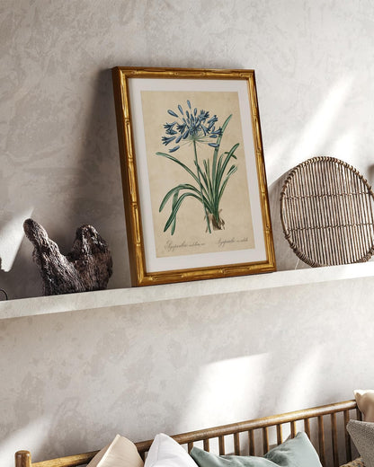 InSimSea Gold Bamboo Framed Canvas Wall Art, Retro Blue Hydrangea Botanical Prints, Antique Flowers Picture Frame with Mat, Victorian Home Wall Decor for Kitchen Living Room Bedroom, 11x14inch